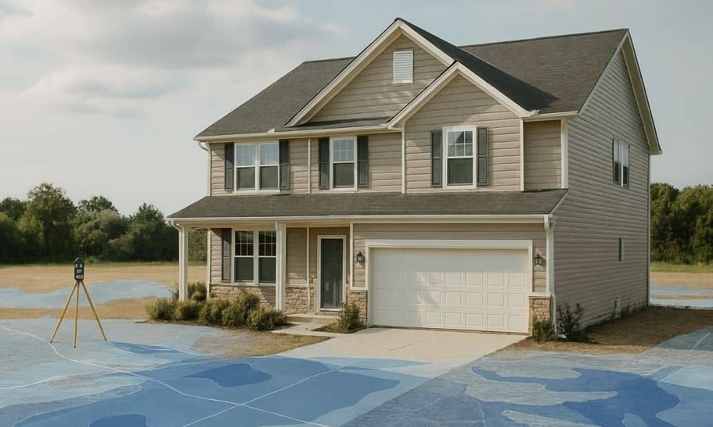 A residential home shown with a flood zone overlay, explaining why lenders may require an elevation certificate