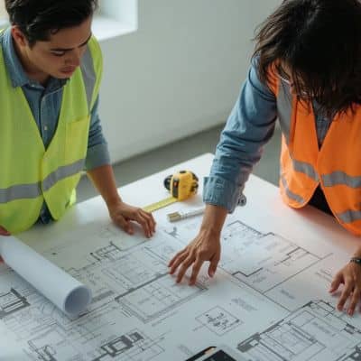 Commercial site plan review - ALTA SURVEY Fortworth Engineers reviewing site plans as part of an ALTA land survey to verify boundaries and layout details