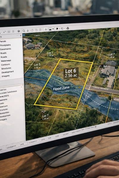 Survey gis contour map - ALTA SURVEY Fortworth GIS survey map with elevation contours and parcel data showing how a local surveyor evaluates land conditions before building